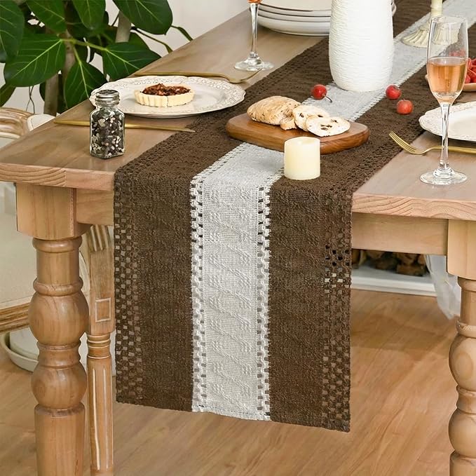 Artoid Mode Coffee Farmhouse Woven Table Runner 12x60 Inch | Seasonal Holiday - Image 3