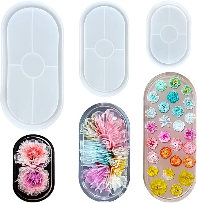 3 Pcs Oval Resin Tray Molds, DIY Thickened Coaster Molds, Epoxy Resin Mold | by JDHSilicone