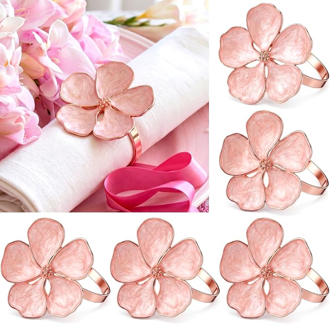 Patelai Set of 6 Rose Gold Napkin Rings Pink Napkin Ring Holders | Decorative by Patelai