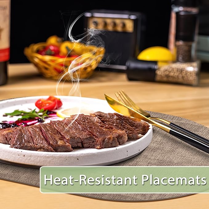 Placemats Set of 8 Non Slip, Heat Resistant Oval Faux Leather Place mats Double - Image 2
