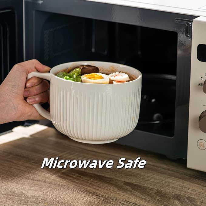 Ceramic Soup Bowl with Handle&Lid, Jumbo 38oz Microwave Ramen Bowl Set of 2 | - Image 2