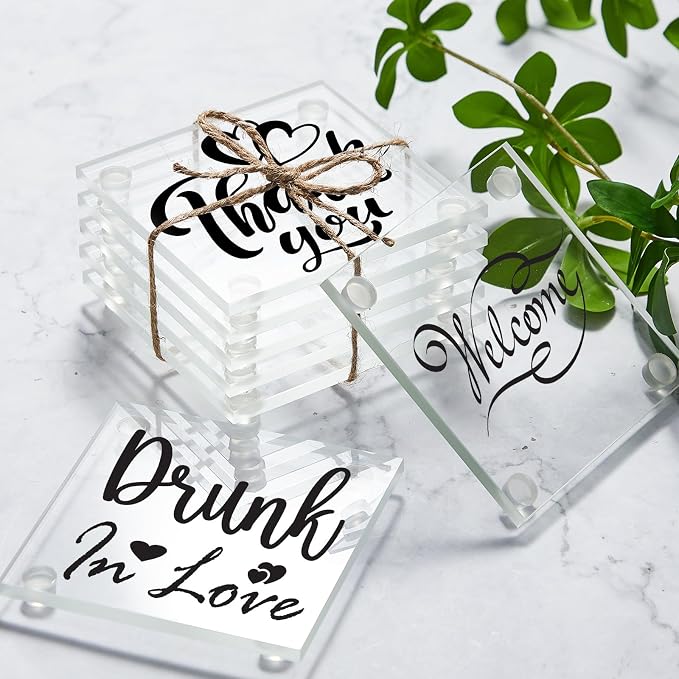 Set of 12 Clear DIY Glass Drink Coaster 3.5 Inch Crystal Coasters Decorative - Image 5
