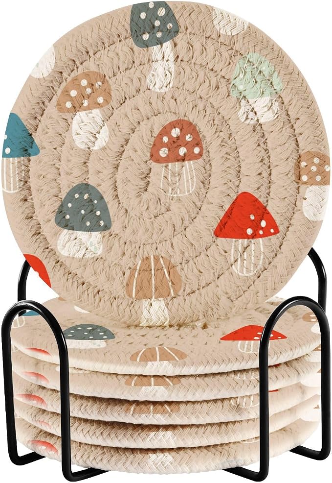 YETTASBIN Mushrooms 6 Pcs Drink Coasters by Unknown