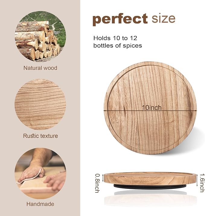 Wood Lazy Susan Turntable Kitchen Decor Round Table Tray, Easy clean, Rotating - Image 6