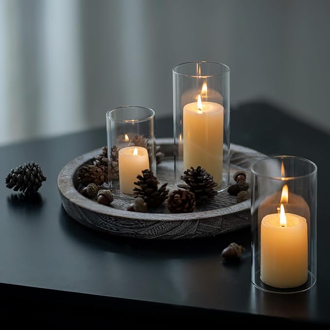 Hanobe Round Wood Candle Holder Tray, Rustic Coffee Table Centerpiece Decor | - Image 7