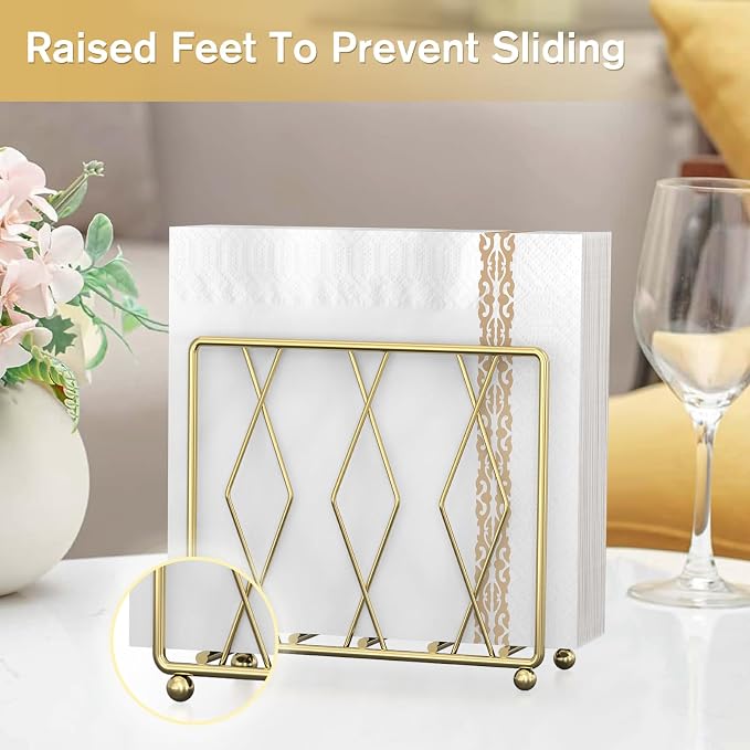 Gold Metal Napkin Holder for Table | Modern Upright Dispenser for Paper Napkins - Image 2