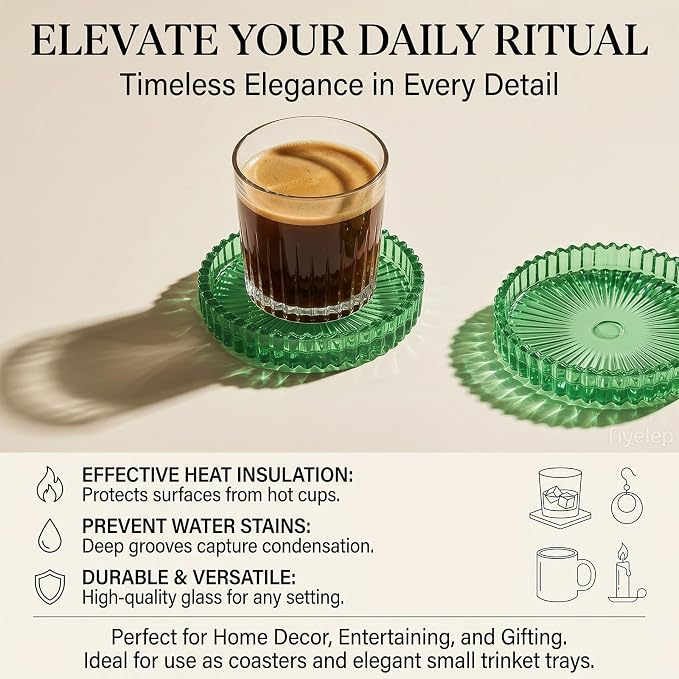 2 Pcs Drink Coasters, Modern Clear Glass Coaster Set, Crystal Coasters Round - Image 3