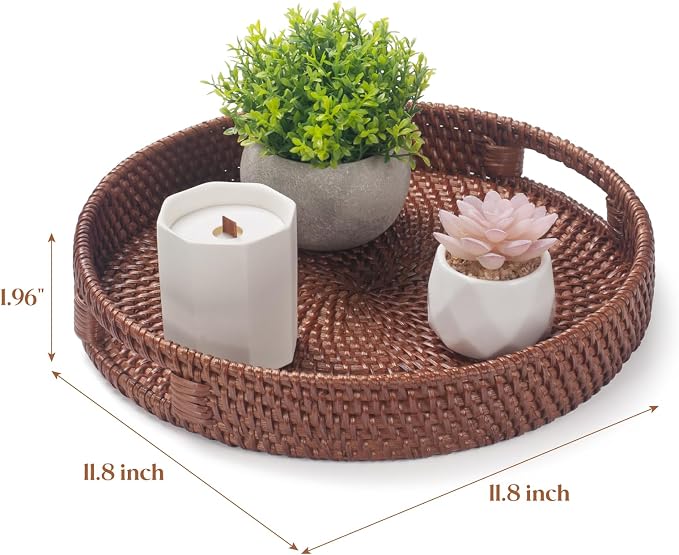 16.9 inch Round Rattan Tray, Woven Large Serving Tray - Image 4
