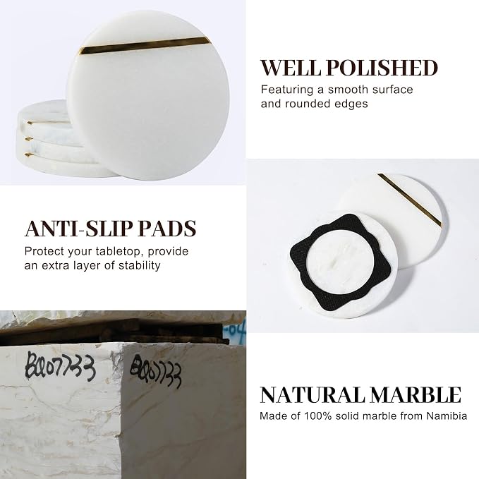 Marble Coaster Set of 4, Round Coasters, Heat Resistant, Gift Choice - Image 3