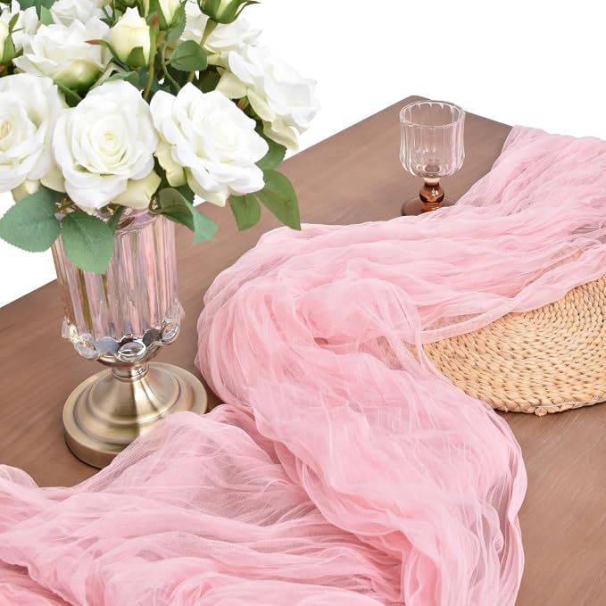 Pink Cheesecloth Table Runner Cheese Cloth Wedding Birthday Party Decor | 10Ft - Image 5