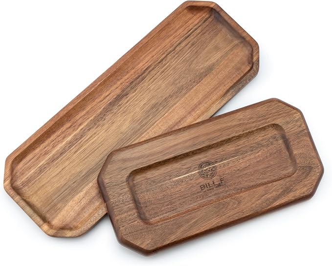 Set of 2 Solid Acacia Wood Serving Trays 16" and 12" Rectangular Wooden Serving - Image 4
