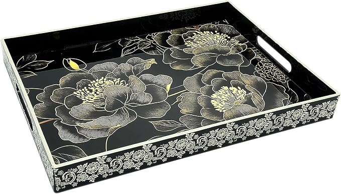 Serving Tray with Handles, 15.7 * 11.8 inches, Plastic Ottoman Tray with by PDUHKO