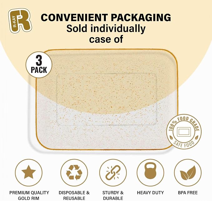 3 Pack Gold Glitter Plastic Serving Trays - Image 4