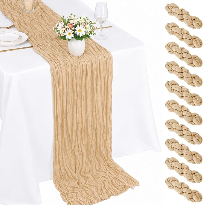 10 Pack Beige Cheesecloth Table Runner 22 x 120 Inch Gauze Table Runners | 10FT by Fwxdbwyl