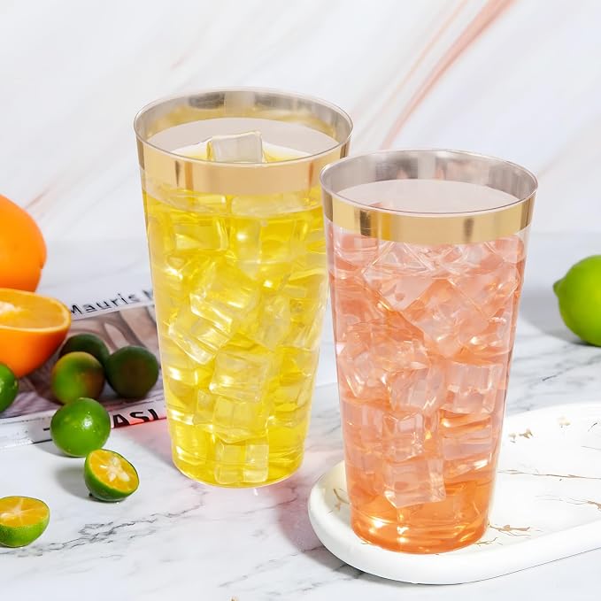 I00000 16 oz Gold Plastic Cups, 100 Pack Clear Plastic Cups Tumblers Gold - Image 6
