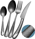 16-Piece Modern Black Hammered 18/10 Stainless Steel Silverware Set | Ultra by Xideman