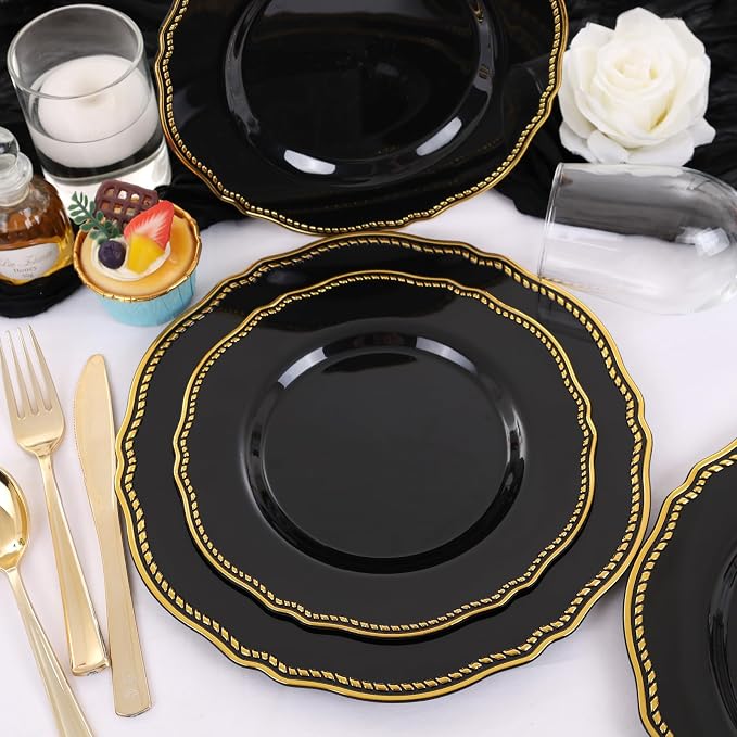 60 Pcs Black Gold Dinner Plates - Image 3
