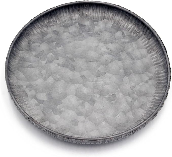 Funerom 7.8 inch Very Small Round Galvanized Metal Tray Decorative Tray by Funerom