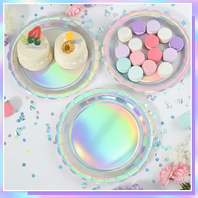 NatNarr 30 Pack Iridescent Plates, Unicorn Birthday, Oil- and Water-Resistant - Image 8