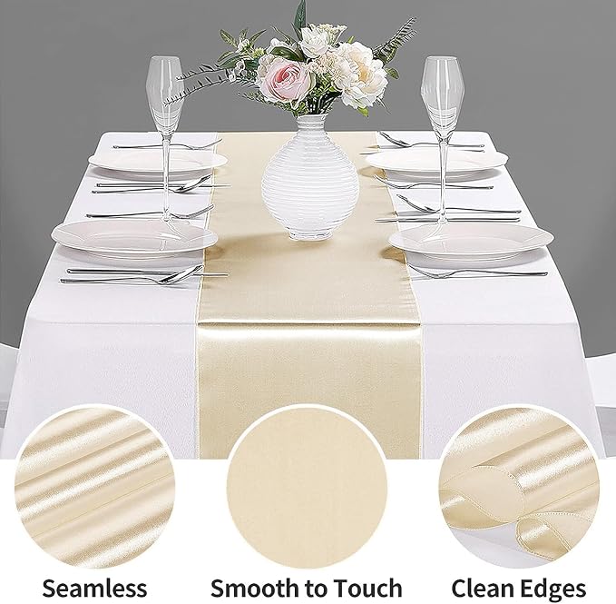 10-Pack Satin Table Runner Champagne 12 x 108 inches Long, Table Runners - Image 3