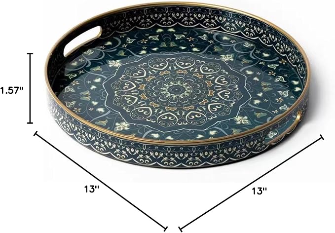 Round Serving Tray with Handles | Plastic Ottoman Tray Coffee Table Tray - Image 8