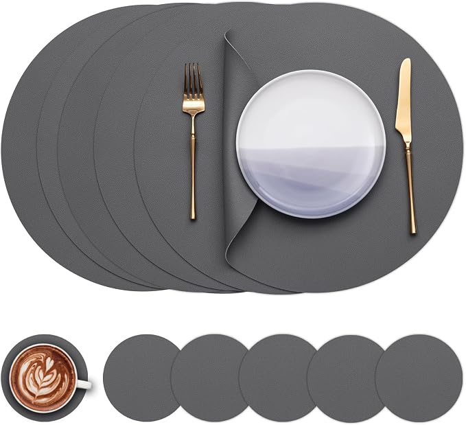 Myir JUN 15 Inches Round Placemats Set of 6 Faux Leather Place Mats | by MyirJUN