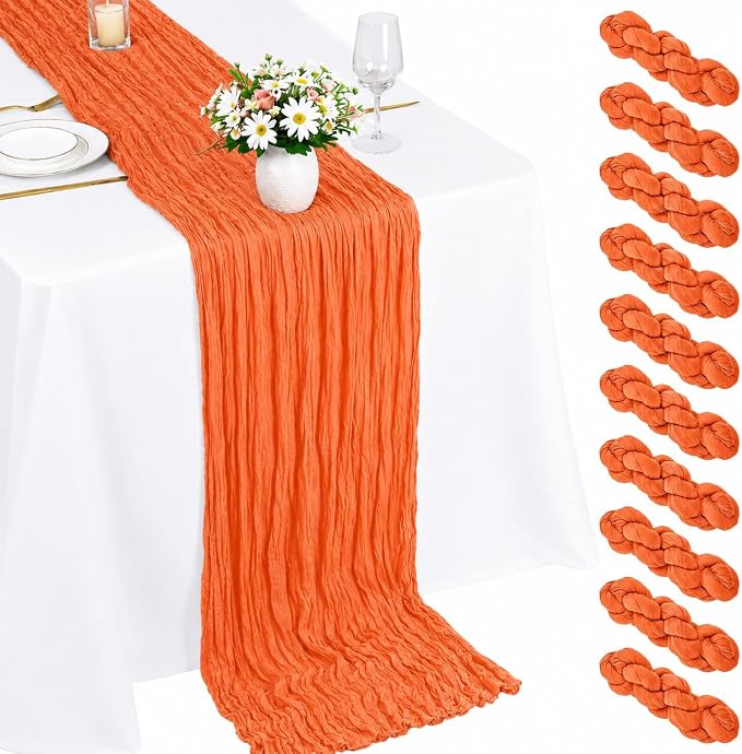 10 Pack Orange Cheesecloth Table Runner 22 x 120 Inch Gauze Table Runner | 10FT by Fwxdbwyl