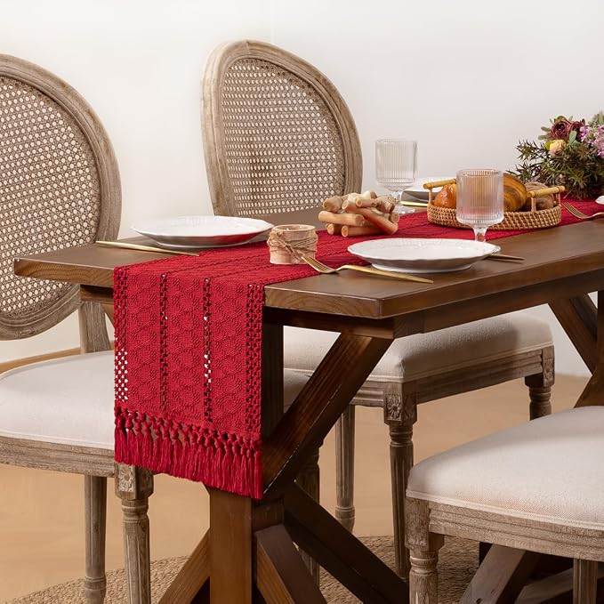 DeZerlor Boho Macrame Table Runner Spring Easter Farmhouse Woven Small Table - Image 3
