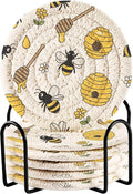 Bees Honeycomb White Print Coasters by Unknown