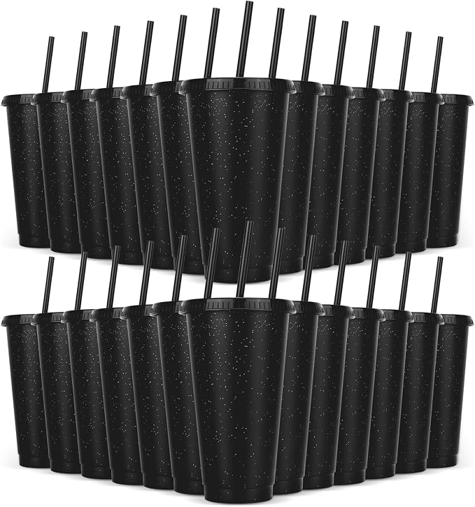 24 Pack Plastic Tumblers with Lids and Straw, Reusable Cups with Lids and by LEIFEOSH