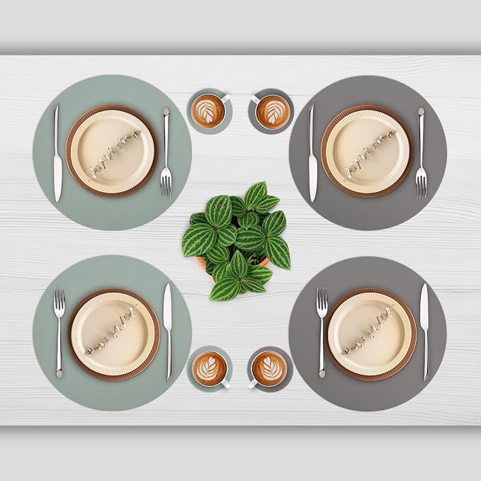 Myir JUN 15 Inches Round Placemats Set of 6 Faux Leather Place Mats | - Image 2
