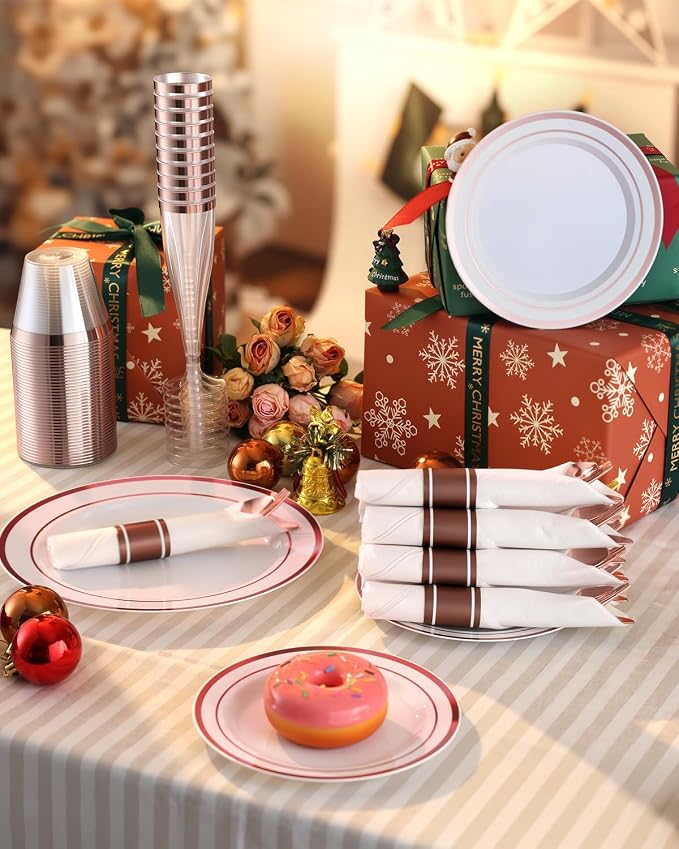 320PCS Rose Gold Fancy Disposable Dinnerware Sets - Image 5