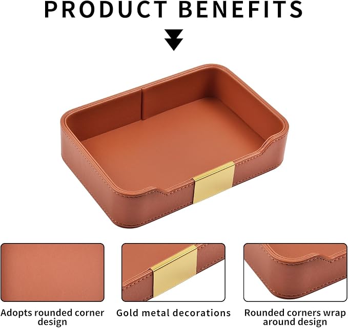 Luxury Leather Valet Tray Desktop Storage Organizer, Bedside Vanity Catchall - Image 8