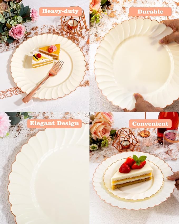 YOUBET 175PCS Ivory Scalloped Plastic Plates - Image 7