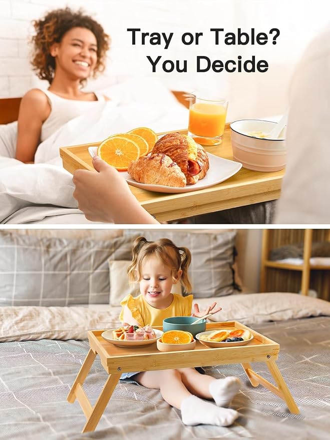Bamboo Bed Tray Table with Foldable Legs, Breakfast Tray - Image 4