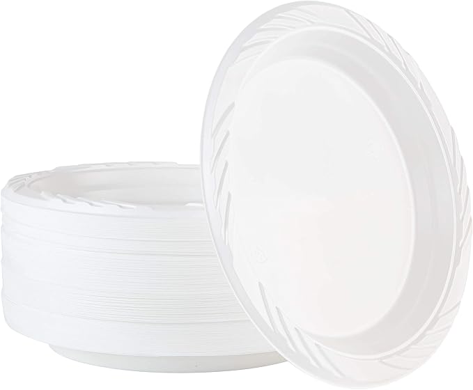 100 Count Disposable 7 Inch White Plastic Plates by PLASTICPRO