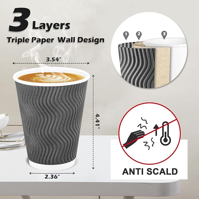 Lamosi 50 Count Insulated Coffee Cups 12 oz, Disposable Paper Cups No Lids | - Image 2