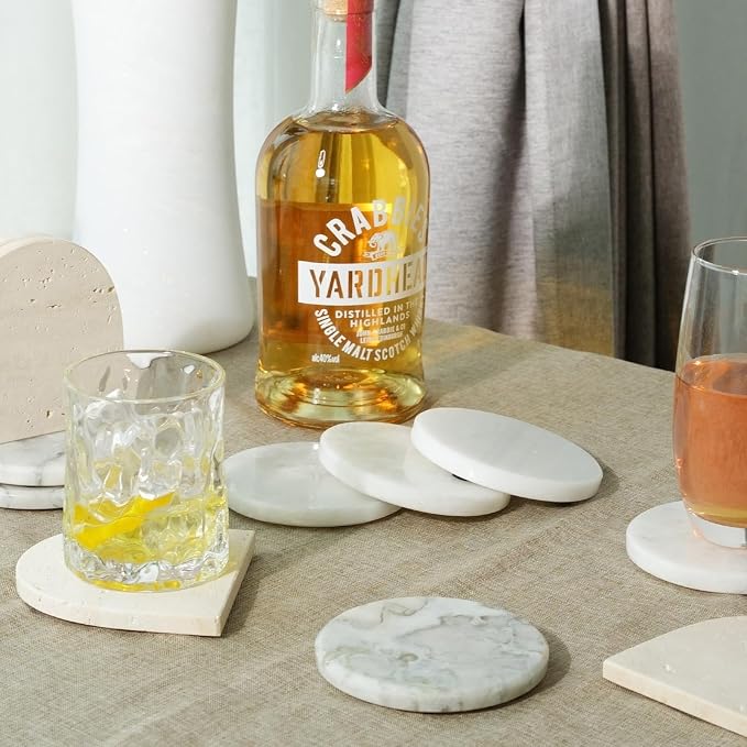Marble Coaster Set of 4, Round White Coasters, Heat Resistant Coaster - Image 5