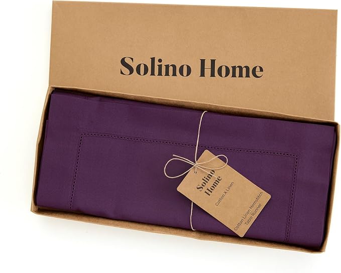 Solino Home Cotton Linen Dining Table Runner Purple Hemstitch, 14 x 48 in | - Image 5