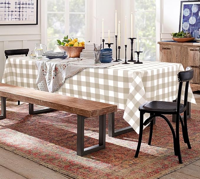 Checkered Table Cloths, 2 Pack, 60 x 120 inch Khaki and White | Waterproof - Image 8