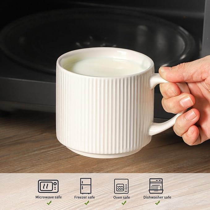 HASENSE Stackable Coffee Mugs, 15oz Coffee mugs Set of 4, Ceramic Coffee Mug - Image 2