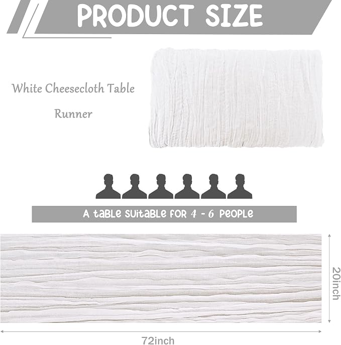 10 Pack White Cheesecloth Table Runner 6FT Boho Gauze Fabric Table Runner - Image 2