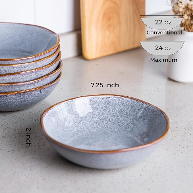AmorArc Ceramic Cereal Bowls Set of 6, 24 oz Handmade Stoneware Bowls Set - Image 2