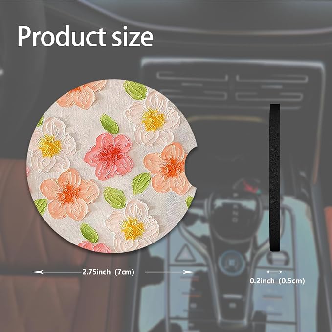 2pcs Cute Yellow and Red Flowers Car Coasters, Absorbent Universal neoprener - Image 2
