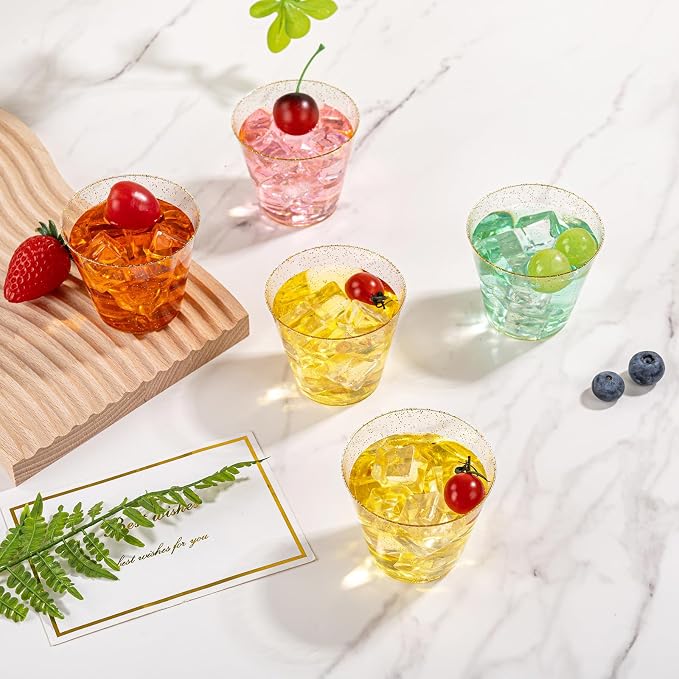 I00000 5oz 200 Pack Shot Glasses, Small Gold Glitter Disposable Plastic Cups - Image 3