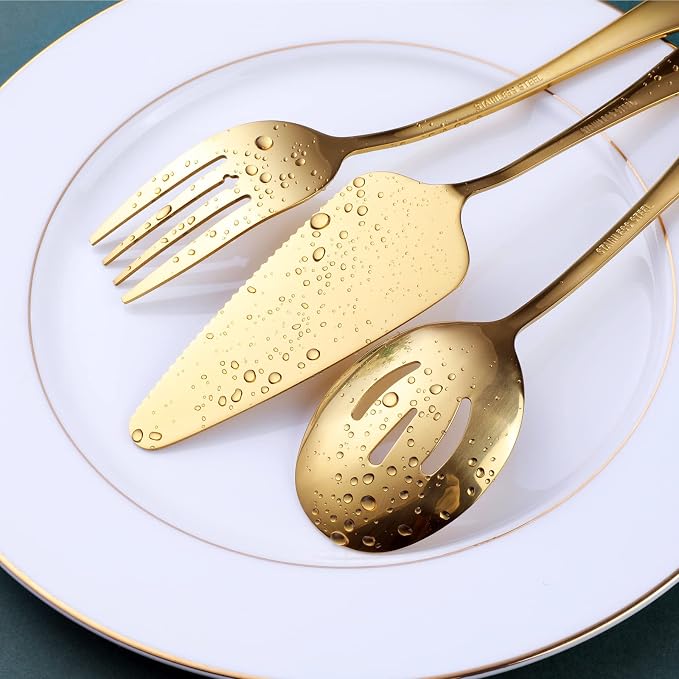 Gold Serving Utensils, OGORI 10-Piece Polished Stainless Steel Gold Serving - Image 5