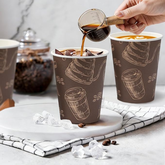 10 oz 180 Pack Disposable Paper Coffee Cups Hot/Cold Drinking Cups | Brown - Image 7