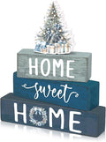 Cinnvoice 4 Pcs Blue Christmas Tree Wooden Block Decor Winter Farmhouse Tiered by Cinnvoice