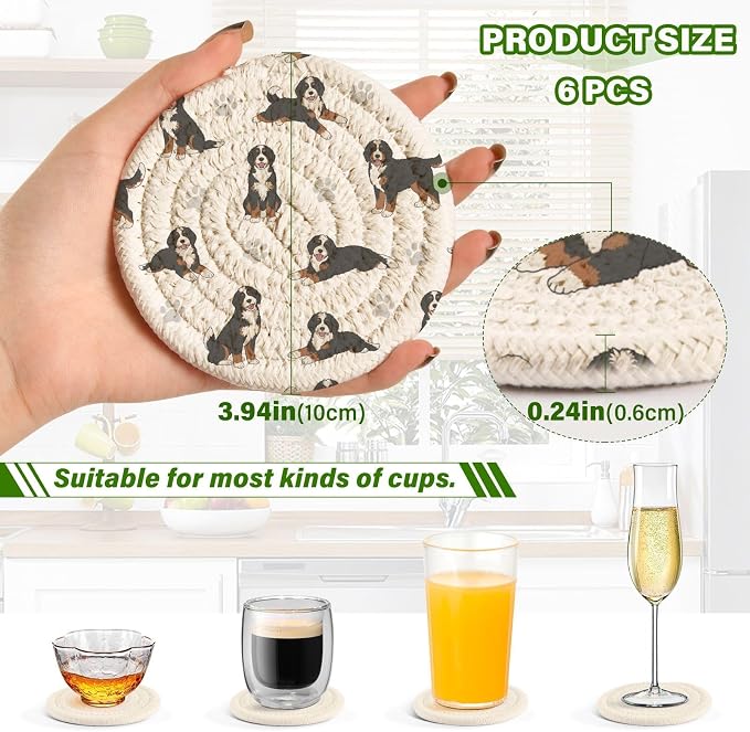 Bernedoodle Dogs White Pattern Coasters - Image 3
