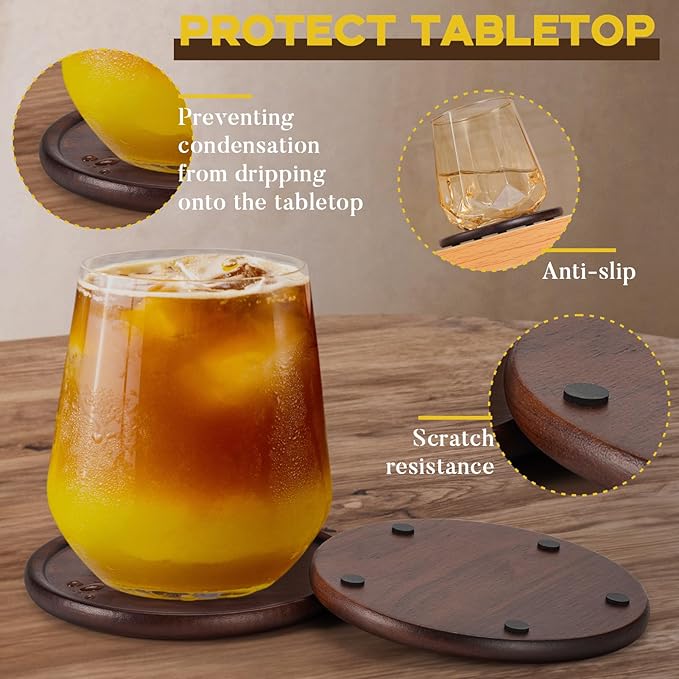 Wood Coasters with Holder, GOH DODD Set of 8 Walnut Wooden Coaster Tabletop - Image 5